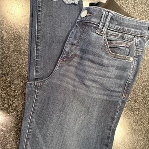 Democracy Blue Denim Jeans with Prominent Stitching and Belt Loops